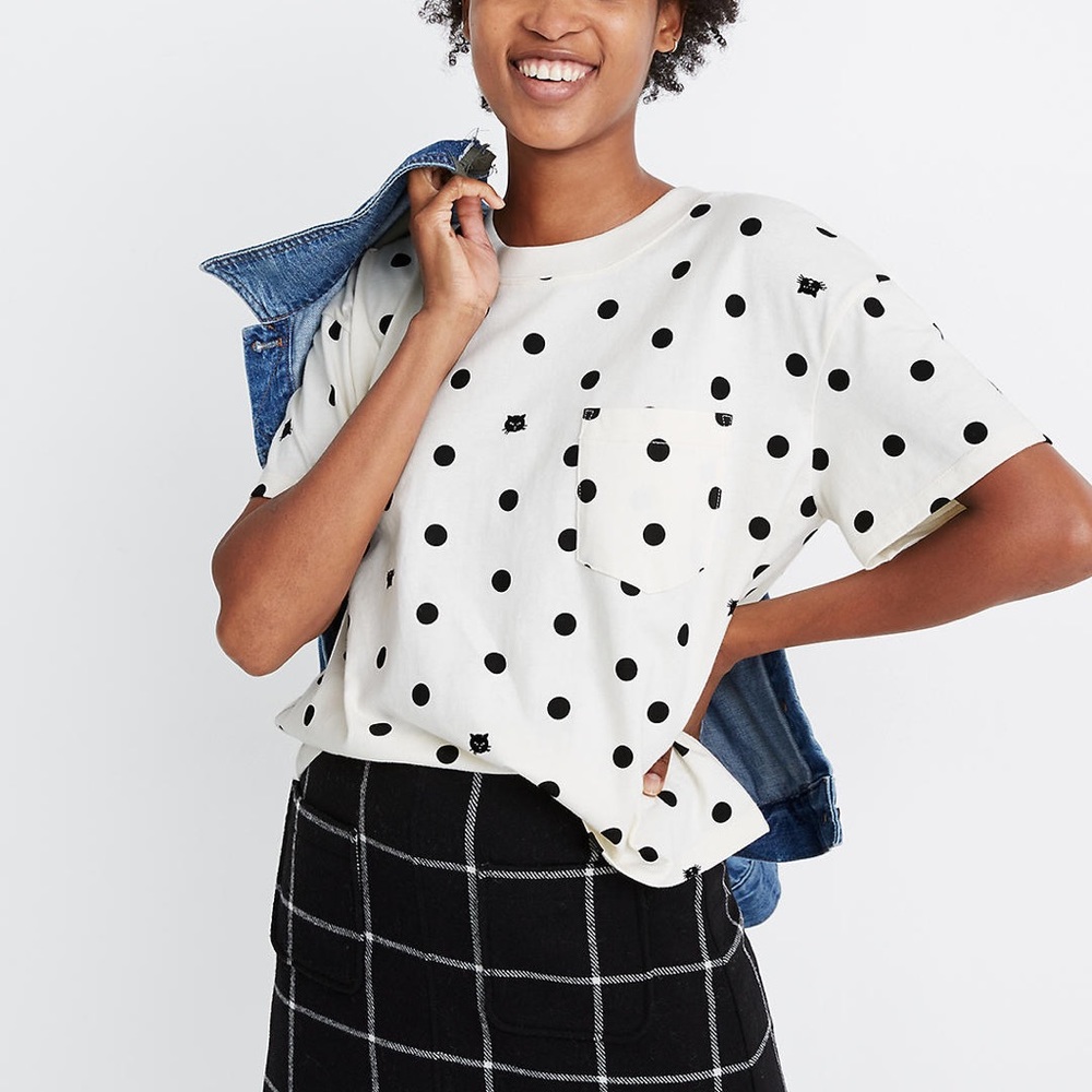 Madewell Easy Crop Pocket Tee Cat Person Polka Dot